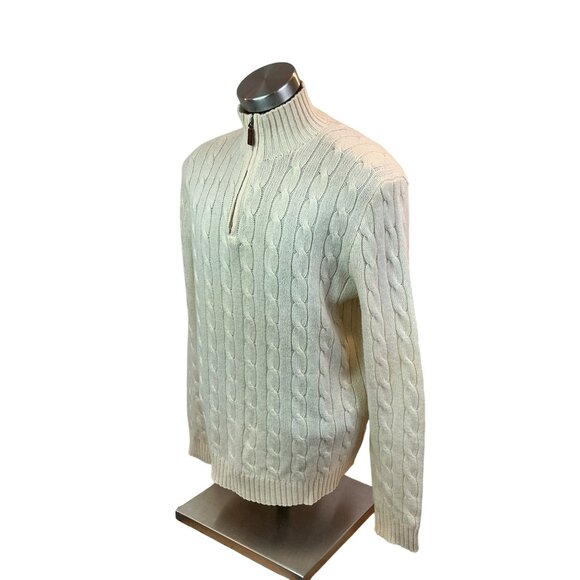 Polo Ralph Lauren Cable Knit Half-Zip Sweater Mens Large Ivory Lambswool - Picture 3 of 10